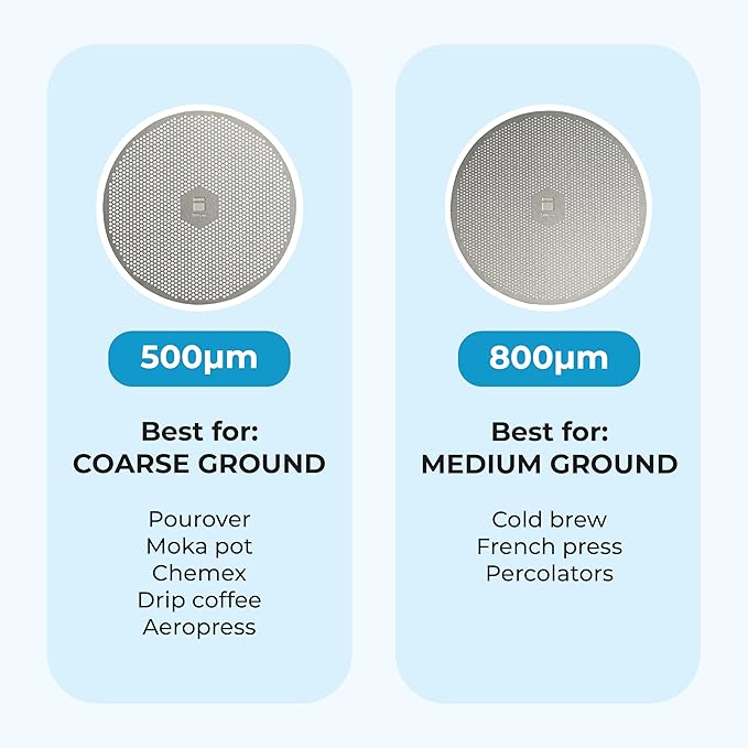 Coffee Sifter/Sieve for Microfines in Coffee Grounds - 2 Stainless Steel Filters Included - 800um for Coarse Ground, 500um for Medium Ground