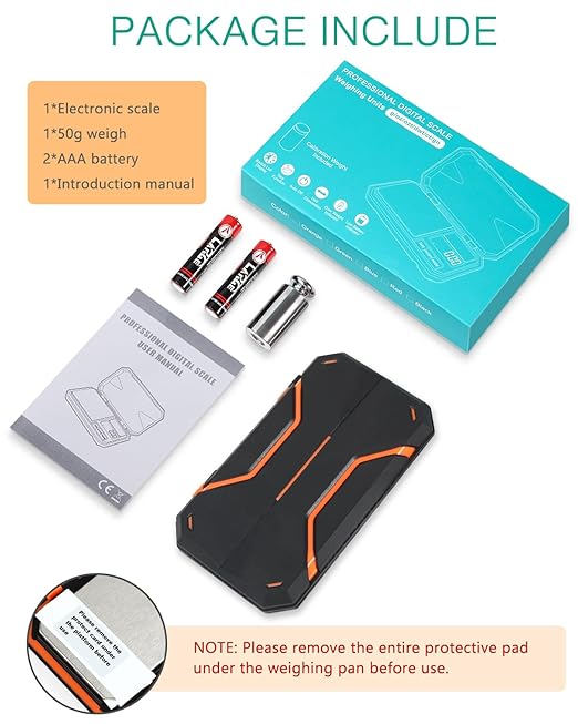 ORIA Digital Pocket Scale, 500g/0.01g High Precision Gram Scale with 50g Calibration Weight, Tare Function, 6 Units, Mini Portable Scale for Coin, Jewelry, Food, Coffee, Battery Included, Orange