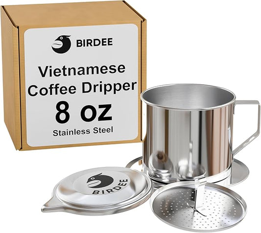 Birdee Vietnamese Coffee Dripper – Stainless Steel 8 oz Phin Filter, Perfect Cup of Phin Drip Coffee in 3–5 Minutes, Durable & Dishwasher Safe