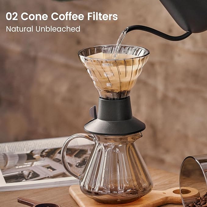 200 Count Cone Coffee Filters #2, Clinuse Unbleached Size 02 Coffee Filter 2-6 Cup, Disposable Natural Paper Filters, 02 Cone Filters for Pour Over and Drip Coffee Maker