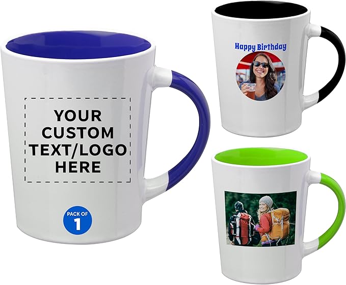 Custom Ceramic Latte Coffee Mugs by Albany 13 oz. Set of 1, Personalized Bulk Pack - Perfect for Coffee, Tea, Espresso, Hot Cocoa, Other Beverages - Cobalt Blue