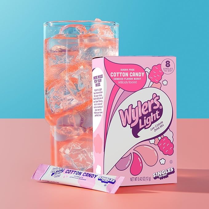Wyler's Light Singles To Go Powder Packets, Water Drink Mix, Watertok Cotton Candy, 96 Servings, 8 Count x Pack of 12