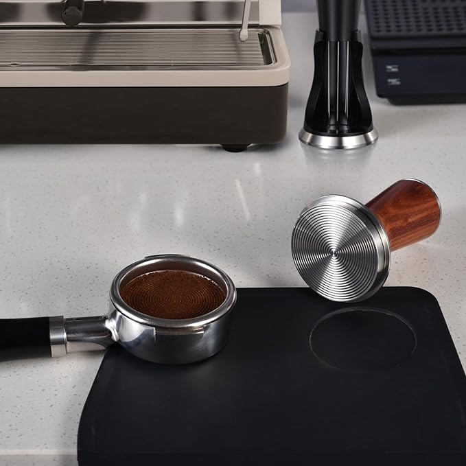 MATOW 58.5mm Espresso Hand Tamper, Dual Calibrated Spring Loaded Coffee Tamper with Stainless Steel Ripple Base, Pro-barista 30lbs Espresso Tamper with Red Rosewood Handle Fits 58mm Portafilter