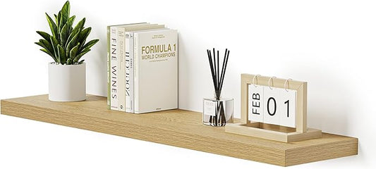 Vivelove Single Floating Shelves Oak 48 Inches, 48 x 10 inch Deep x 1.8 in Thick, Long Wall Shelves Heavy Duty 80 lbs for Bedroom, Living Room, Kitchen, Office, Modern Shelf Book Home Decor