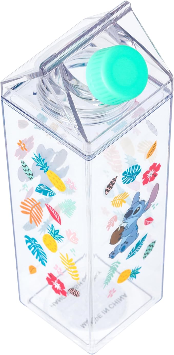 Silver Buffalo Disney Lilo & Stitch Tropical Plastic Milk Carton Bottle, 16.2 Ounces