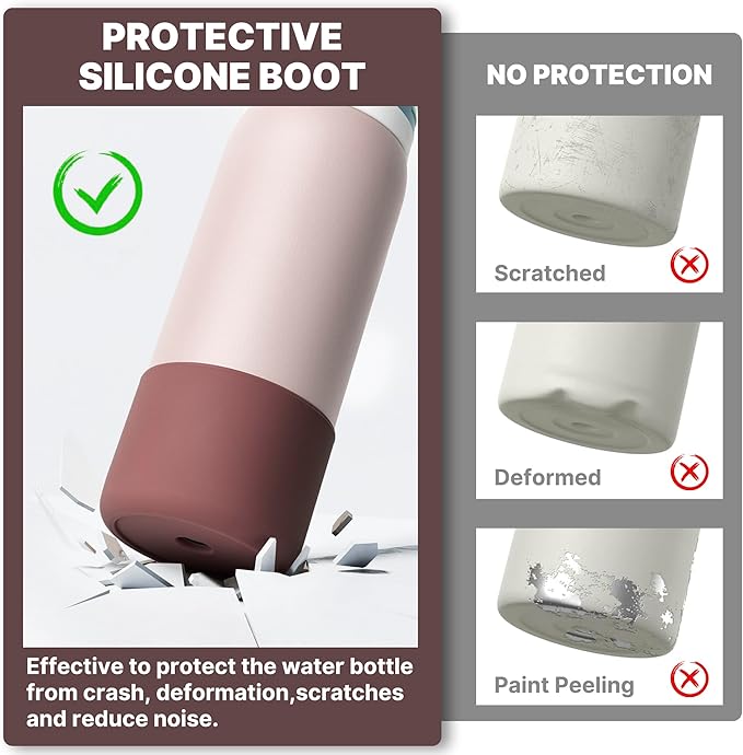 Silicone Water Bottle Boot for Owala 32 oz, Anti-Slip Protective Sleeve for Owala Twist & FreeSip & Flip Stainless Steel Water Bottle, Boot Bottom Base for Owala (Reddish Brown)