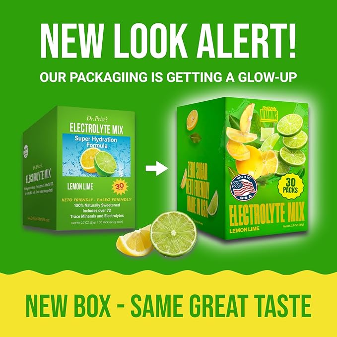 Dr. Price’s Electrolytes Powder Packets – Lemon Lime, 60 Packets | Sugar Free Electrolytes | Hydration Drink Mix, 72+ Trace Minerals, Keto Electrolytes, Vegan, Doctor-Formulated, Made in USA
