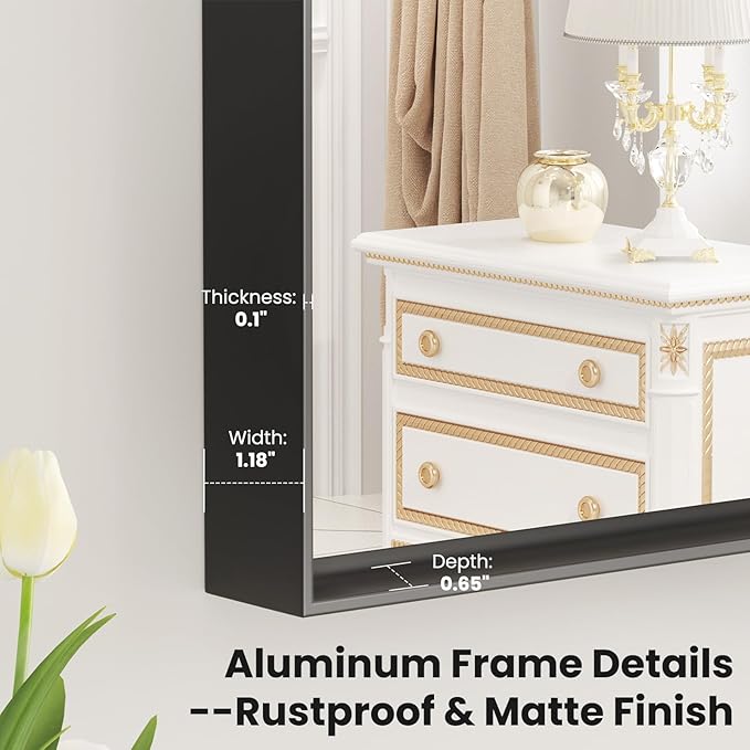 LOAAO Black Bathroom Mirror 60"X30" for Wall, Rectangle Bathroom Vanity Mirror, Tempered Glass, Hangs Vertically or Horizontally, Easy to Install, Modern Design