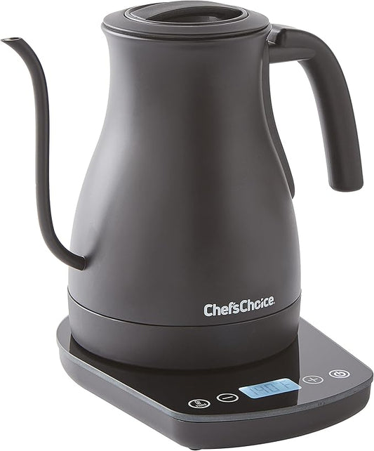 Chef'sChoice Electric Kettle Gooseneck Style Perfect for Pour-Overs Stainless Steel Construction 1200 Watts with Auto-Shutoff & Boil-Dry Protection, 1-Quart, Black