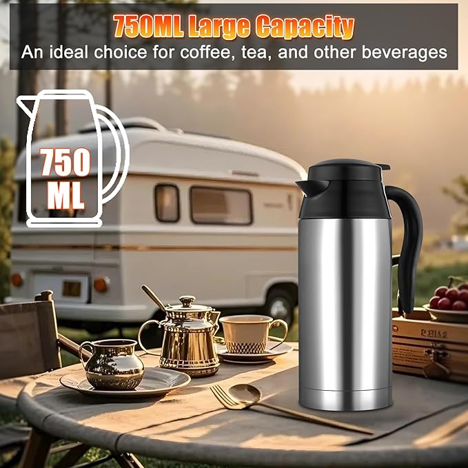 Car Electric Heating Cup 750ml Portable Stainless Steel Travel Mug, Insulated Water Cup, High Efficiency, Double Wall Vacuum Cup Body, High Grade Silicone Sealing Gasket (12V)