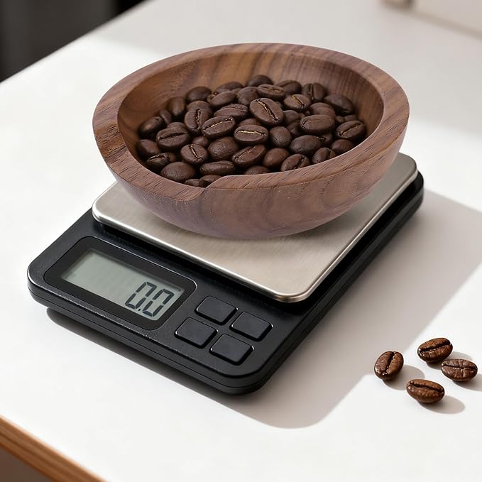 Coffee Bean Dosing Cup and Spray Bottle Set, Walnut Wood Round Bean Measuring Tray Espresso Spritzer Tools Accessories with Static Reduction Spray for Coffee Enthusiast