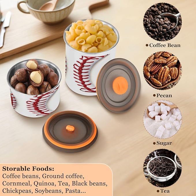 YETTASBIN Baseball Seam Airtight Food Storage Containers 500ml/19oz, Stainless Steel Coffee Canisters with Vacuum-Lock Lid for Kitchen Organization, Coffee Bean, Tea, Sugar, Flour