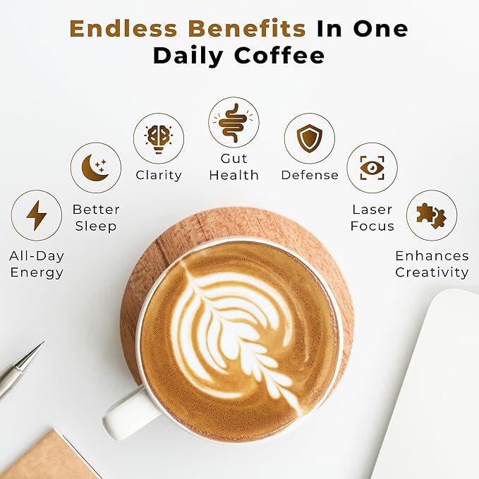PowderVitamin Organic Mushroom Coffee Certified Mold & Mycotoxin Free GrassFed Collagen Types I & III 8 Fruiting Body Mushrooms Tested for BetaGlucans Focus Energy Digestion & Immunity 15 Servings