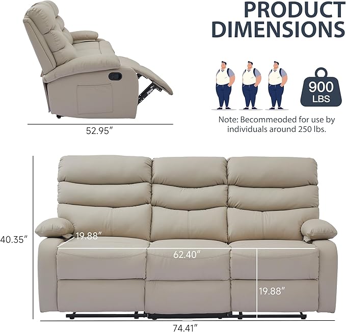 Reclining Couch Sofa Set Leather Recliner Couch Sofa and Loveseat Sets for Living Room, RV, Theater Seating(3 Seat Sofa+Loveseat,Beige)
