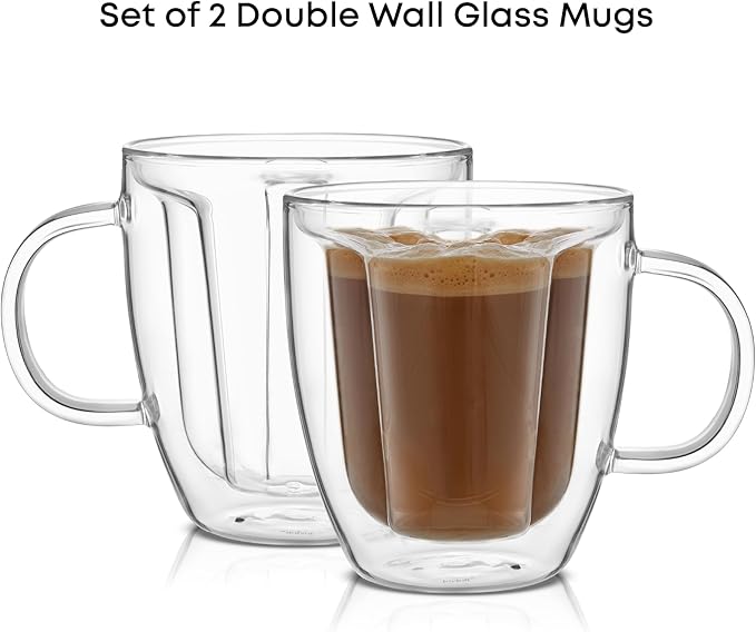 JoyJolt Disney Mickey Mouse 3D Glass Cups Set of 2, 10oz Insulated Double Wall Glass Coffee Cups with 3D Design, Insulated Disney Coffee Cup Set, Unique Mugs also for Espresso