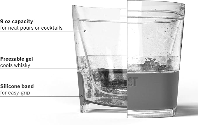 Host Whiskey Freeze Glasses, Double Old Fashioned Glasses, Chill Without Dilution for Bourbon, Vodka, Cold Brew Cocktails, Bourbon Gifts for Men, Gifts for Dad, Home Bar, 9 oz, Set of 2, Smoke Black