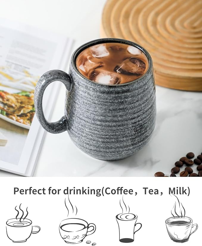 Hasense Large Coffee Mug, 20 oz Porcelain Coffee Cup with Big Handle Easy to Hold, Big Coffee Mug for Latte Coffee Tea Soup as Friend Gifts, Dishwasher and Microwave Safe, 1 PCS (Dark Grey)