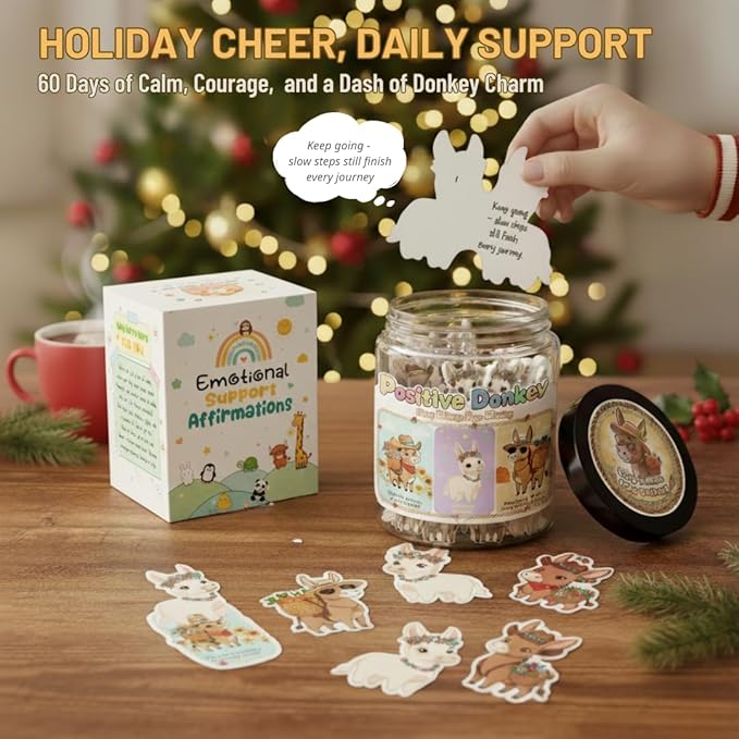 Positive Donkey Christmas Jar, Funny Emotional Support Gift for Men and Women, Christmas Gifts for Coworkers Teachers and Bosses, Holiday Motivation Home Office Decor