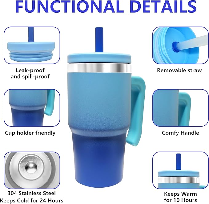 2PCS 20-OZ Insulated Water Bottle,Insulated Stainless Steel Tumbler,Reusable Cold Drink Thermos,BPA-Free, Double-Wall Stainless Steel Water Bottle (Royal Blues, 20, Fluid Ounces)