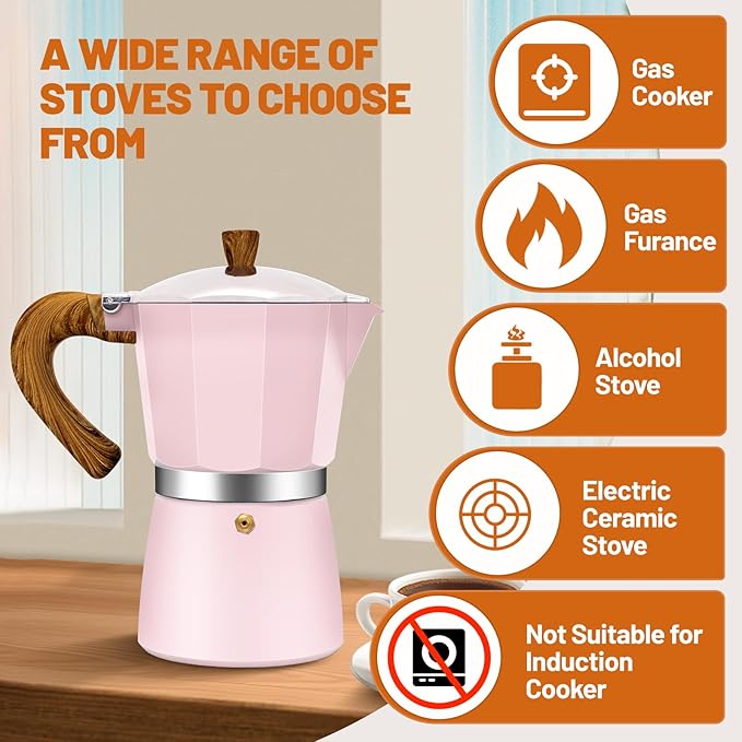 DITOSH 6 Cup Aluminum Espresso Stovetop Moka Pot Express Coffee Maker Percolator Italian Classic Mocha Coffee Machine for Italian and Cuban Cafe Brewing for Home & Camping 300ml 10oz