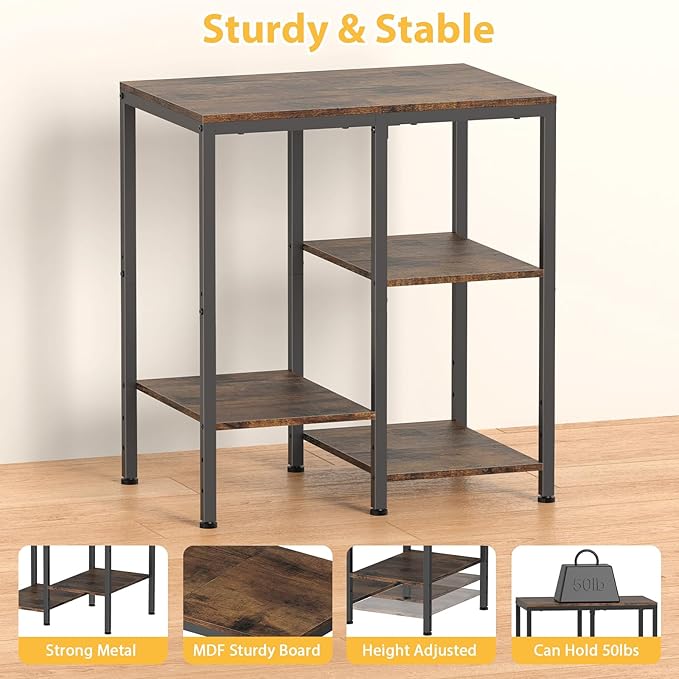 Kitchen Microwave Stand,4-Tier Adjustable Bakers Rack, Microwave Cart with Storage, Small Coffee Bar Table Appliance Shelf for Living Room,Office,Rustic Brown