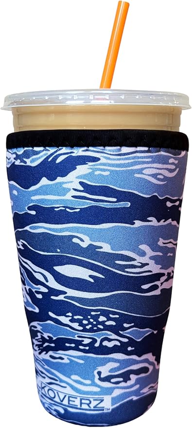 Koverz Iced Coffee Sleeve, Insulated Neoprene Cup Sleeve, Fits a 32 Oz. Coffee Cup, Washable and Reusable, Iced Coffee Accessories, Large Camo Waves