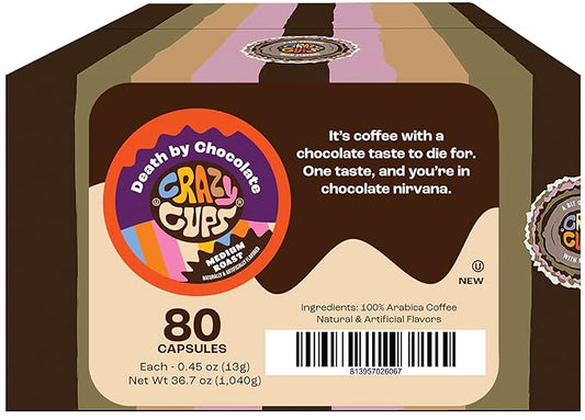 Crazy Cups Flavored Coffee for Keurig K-Cup Machines, Death By Chocolate, Hot or Iced Coffee, 80 Single Serve, Recyclable Pods(Pack of 1)