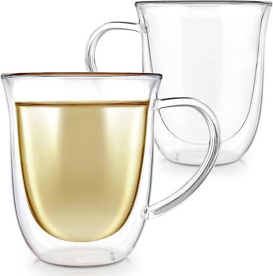 Teabloom Double Walled Borosilicate Glasses – Set of 2 Insulated Glass Cups for Tea, Coffee and More - 12 oz / 350 ml – Canterbury Bells Collection