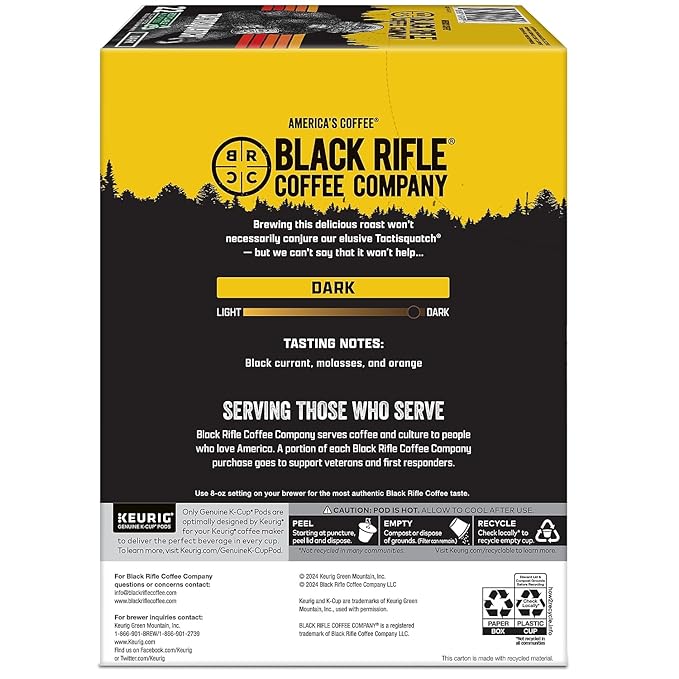 Black Rifle Coffee Company Tactisquatch Rounds – Dark Roast Coffee Pods, 22 Single-Serve Cups, Shelf-Stable Pods