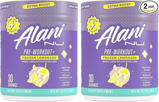 Alani Nu Pre Workout+ Powder Frozen Lemonade, Extra Boost, Sugar Free, 300mg Caffeine, L-Theanine, Beta-Alanine, Citrulline, 30 Servings, (Pack of 2)
