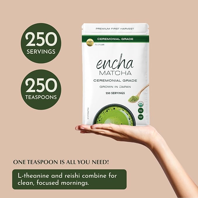 Encha Matcha - Ceremonial Grade Matcha Powder, Organic First Harvest Japanese Green Tea Powder, Tea From Uji, Japan (500g/1.1 lbs)