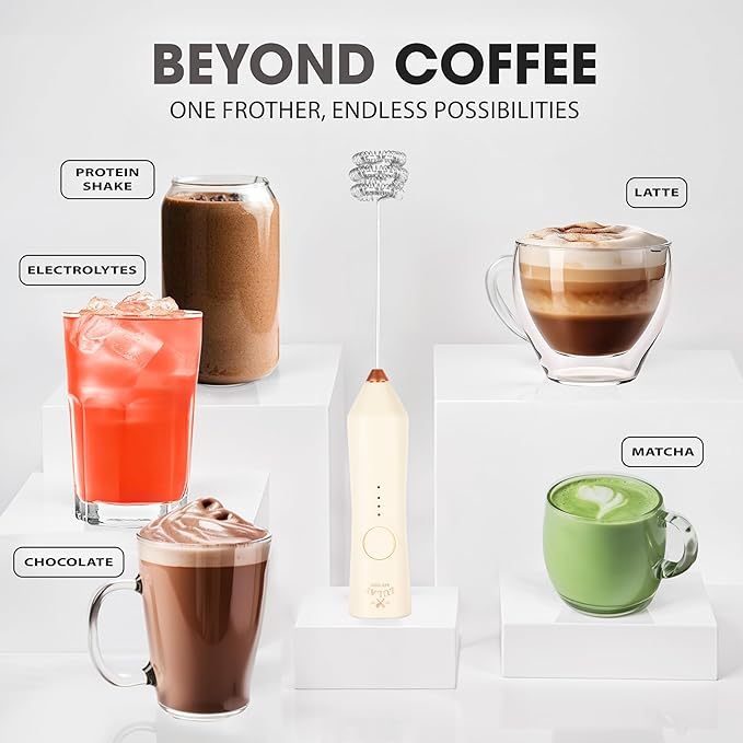 Zulay Kitchen Rechargeable Milk Frother - Dynamic - 3 Speeds, 3 Whisk Attachments, 500 mAh USB Charging, Drink Mixer For Latte, Cappuccino, Matcha, Protein Powder, Coffee Foam - Cream Copper
