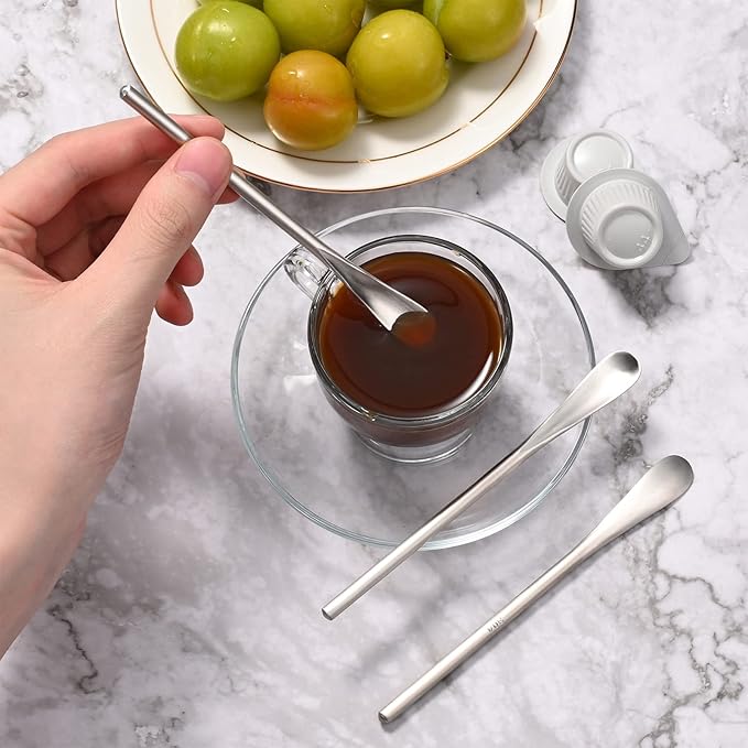 16-Pack 5" / 12.8cm Stainless Steel Long Handle Stirring & Mixing Spoon – Reusable Bar Tool for Coffee, Tea, Iced Drinks & Cocktails