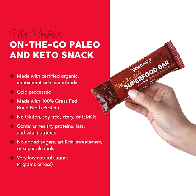 Paleovalley Superfood Bars – Red Velvet– 10 Pack – 9g Protein per Bar – Gluten-Free, Grain-Free, Paleo, Non-GMO – On-the-Go Snack