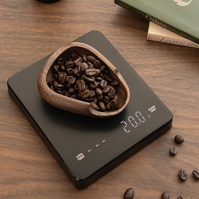 MIGAKU HOME Coffee Bean Dosing Cup & RDT Spray Bottle Set - Walnut Wood Espresso Accessories Kit with Static Reduction Spray, Measuring Tray for Coffee/Tea ﻿