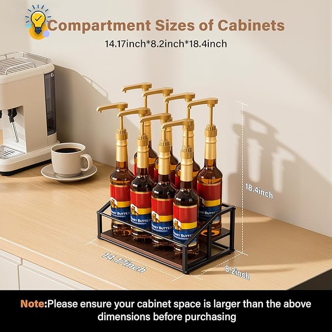 kimilus Coffee Syrup Organizer Rack, Liquor Bottle Display Shelf, 2 Tier 8 Syrup Bottles Holder Stand for Coffee Bar Kitchen Small Wine Rack for Family Storage for Syrup Wine Dressing