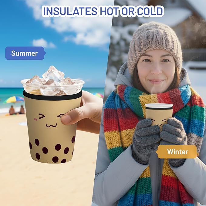 Iced Coffee Sleeve Reusable Cup Sleeves for Cold Drinks Neoprene Koozie Cozy Plastic Cup Covers for Drinks, Milk Tea