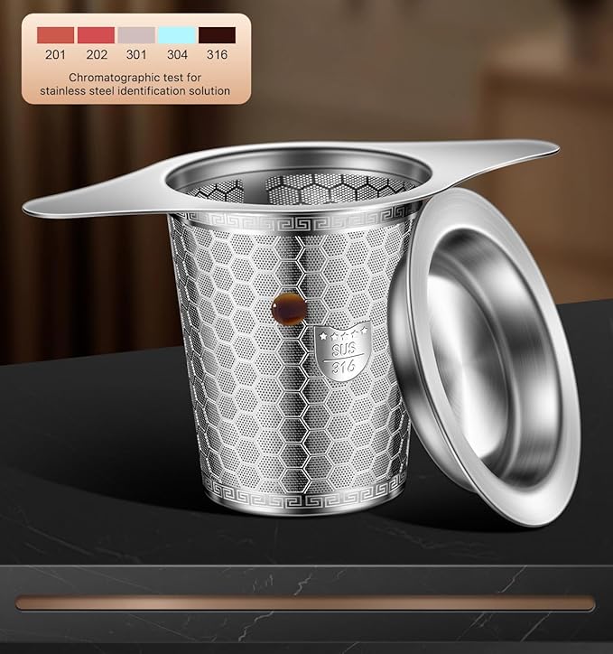 SUS 316 Grade Stainless Steel Tea Infuser - 2 Pack, Fine Mesh, Hexagonal Mesh Pattern With Wide Rim Loose Leaf Tea Steeper