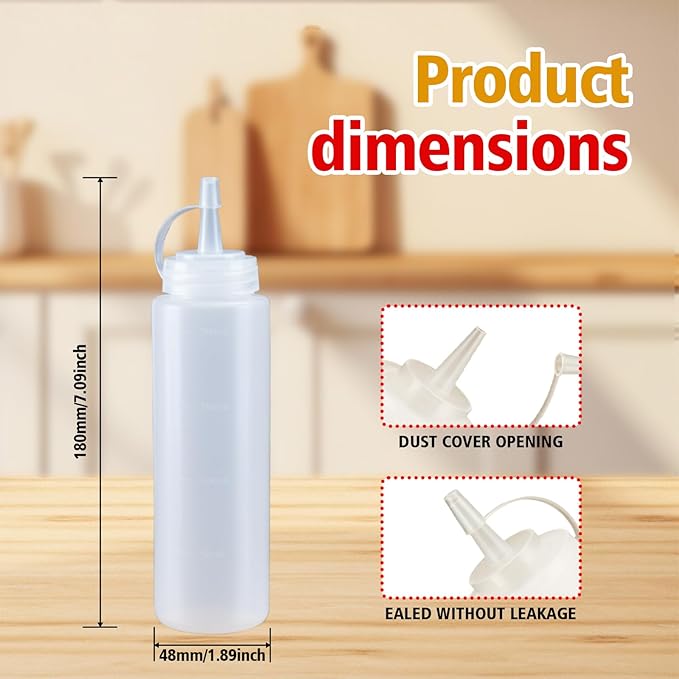 Squeeze Bottles for Sauces,Leak-Proof Condiment Dispenser, BPA-Free Kitchen Restaurant Squeeze Bottle Set with Wide Mouth for Ketchup, Mustard,Syrup,Dressings (White, 2Pack-8oz(200ml))