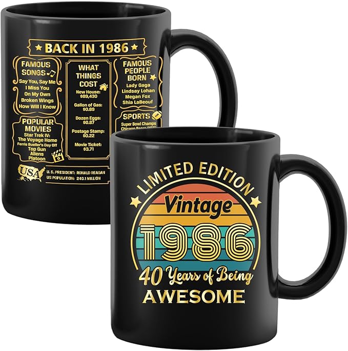 QUPT 40th Birthday Gifts for Women Men, 40th Birthday Gifts for Him, 1986 Birthday Gifts for Women Men, 40 Years Old Gifts, 1986 Birthday Gifts for Her Him, 40th Birthday Presents Coffee Mug