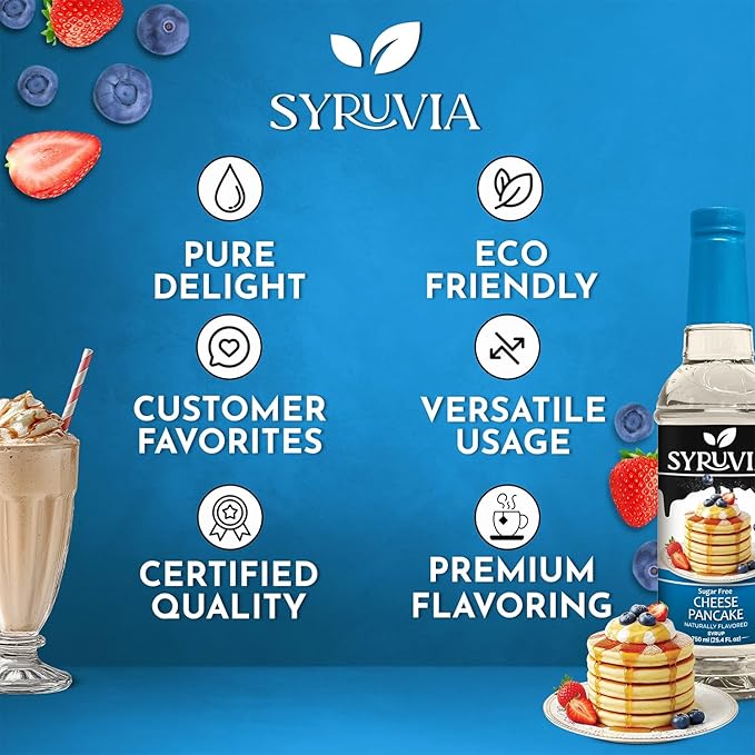 Syruvia Sugar Free Coffee Syrup, Cheese Pancake Flavored Syrup for Drinks, Lattes and Desserts – 25.4 fl oz, With Pump