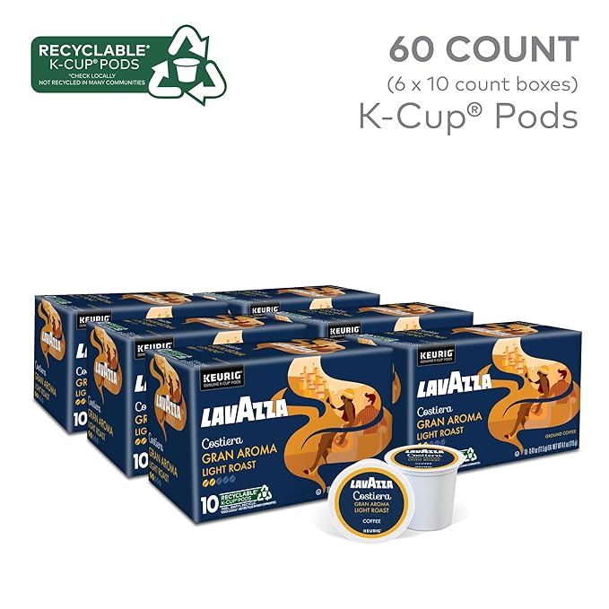 Lavazza Costiera Gran Aroma,Single-Serve Keurig K-Cup Pods,Light Roast Coffee,60-Count Box,(Pack of 12)