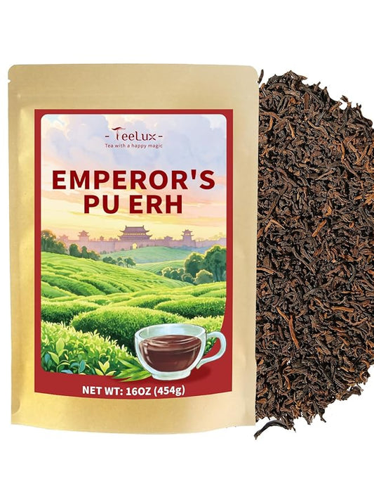 TeeLux Emperor Pu-erh Tea Loose Leaf, Fermented Yunnan Dark Tea, Smooth & Mellow Flavor, 16oz