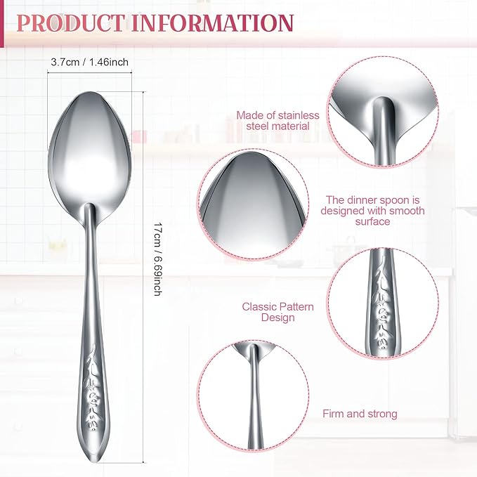 Nuogo 100 Pieces Dinner Spoons Set 6.69 Inches Silverware Spoons Bulk Stainless Steel Food Grade Tablespoons for Home Restaurant Kitchen Dishwasher Safe
