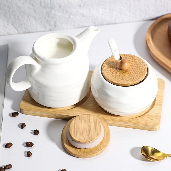 Ceramic Sugar and Creamer Set,12oz Cream Pitcher and 7.5oz Sugar Bowl with Lid,Coffee Serving Set for Cream and Sugar Spices, Condiments (2, Large)