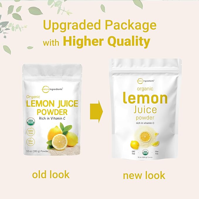 Micro Ingredients Organic Lemon Juice Powder 2 Pack | Cold-Pressed Lemon Source | Natural Vitamin C | No Sugar or Additives | Great for Drinks, Smoothies & Beverages | Non-GMO, Vegan Friendly