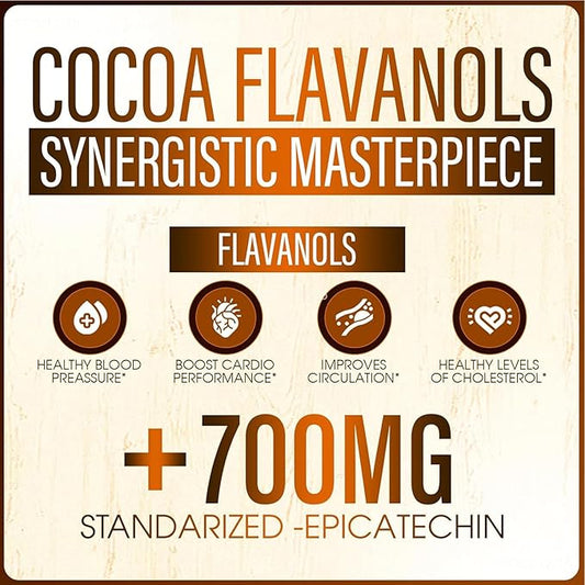 High Flavanol Cocoa Powder, Cocoa Flavanols 1500mg and 700mg Epicatechin with Theobromine, Circulation & Antioxidant Support – Unsweetened, Smooth & Rich Taste (1)