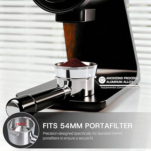 54mm Espresso Dosing Funnel with Magnetic | Fits Breville 54mm Portafilter | Sits On The Outside of The Portafilter | Silver