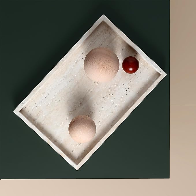BUICCE Rectangular Decorative Serving Tray,Modern Travertine Large Coffee Table Tray