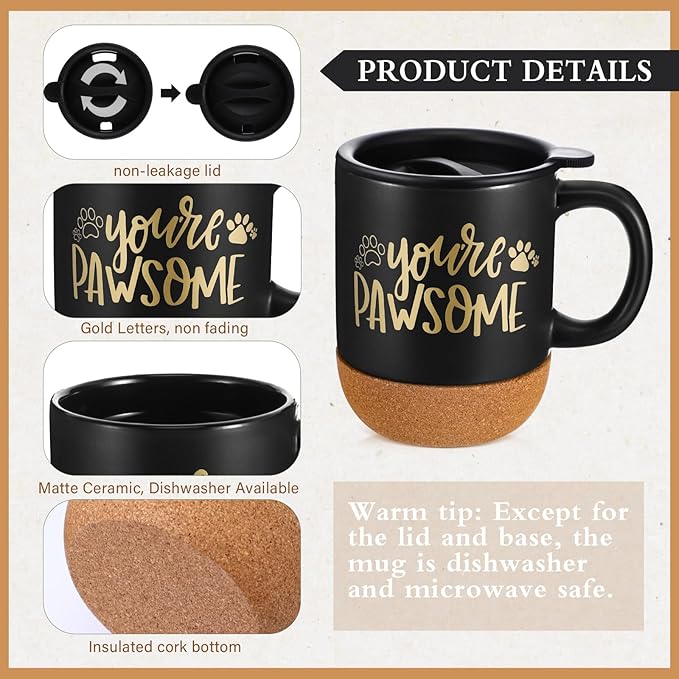 4 Pcs Veterinary Gifts Set Black Thank You Gift for Cat Dog Groomers Trainer Coffee Mug Scented Candle Notebook Pen for Vet Tech Veterinary Assistant Receptionist Dog Sitter Daycare Coworker